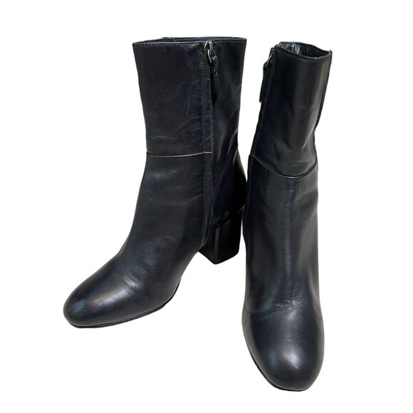 SOLD Anthropologie Seychelles Black Leather Heeled Ankle Boots Rounded Toe SZ 8 - Picture 4 of 12